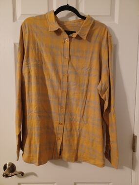 Wildfang Mustard Yellow and Light Gray Checked Button-Up